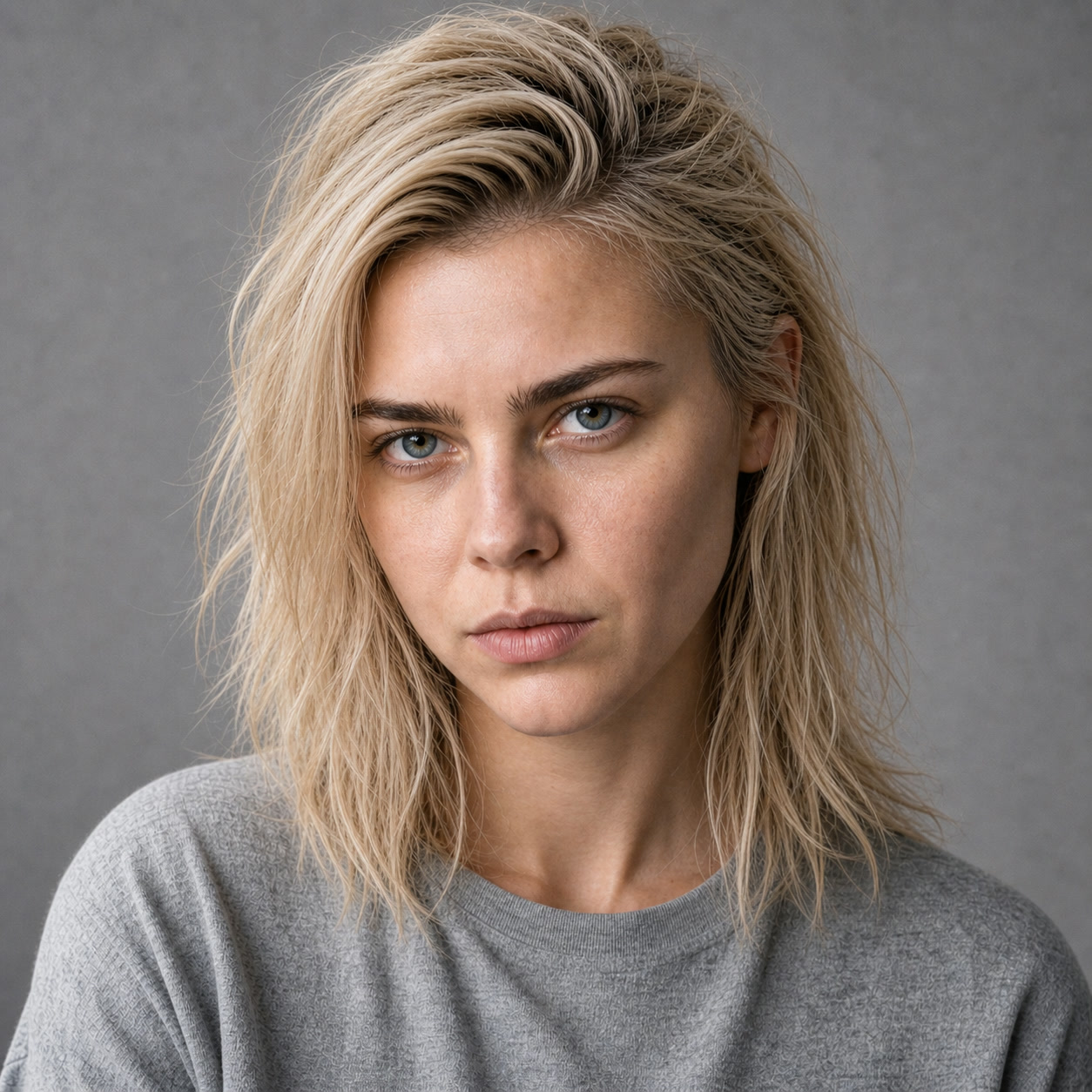 AI-generated photorealistic character portrait of Clara Petra, a fictional OMIKINA editorial persona.