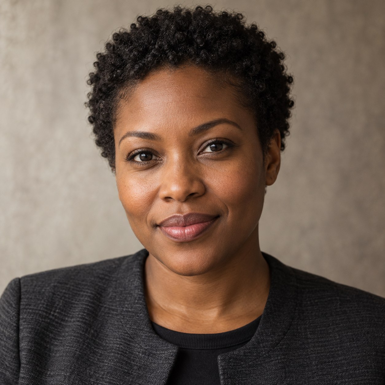 AI-generated photorealistic character portrait of Nia Okafor, a fictional OMIKINA editorial persona.